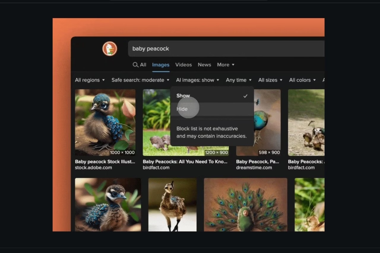 DuckDuckGo imágenes IA ocultar búsqueda